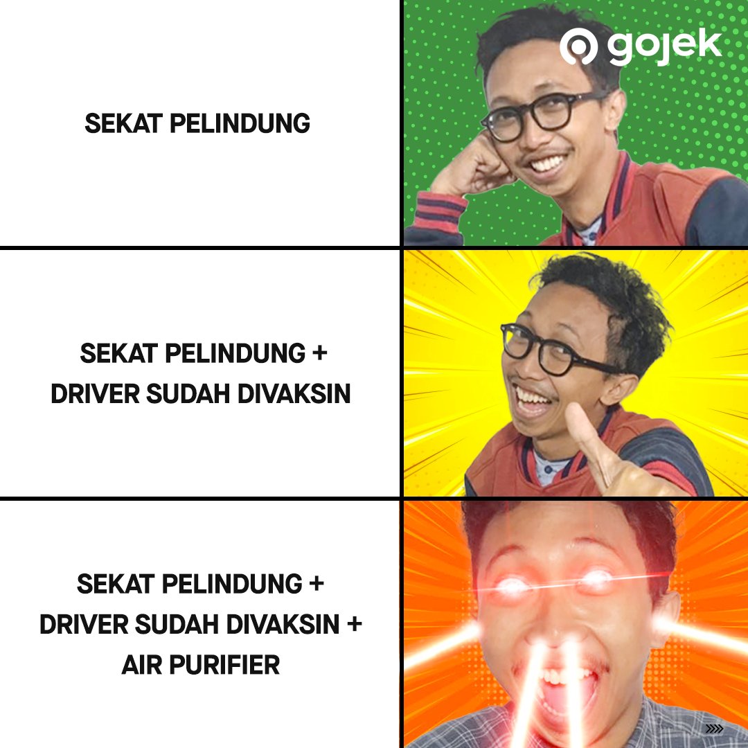 gojekindonesia's tweet photo. Ekspresi ketika aku udah ngerasa #aman dan nyaman di dalem #GoCarProtectPLUS https://t.co/T8ufbiGhZy
