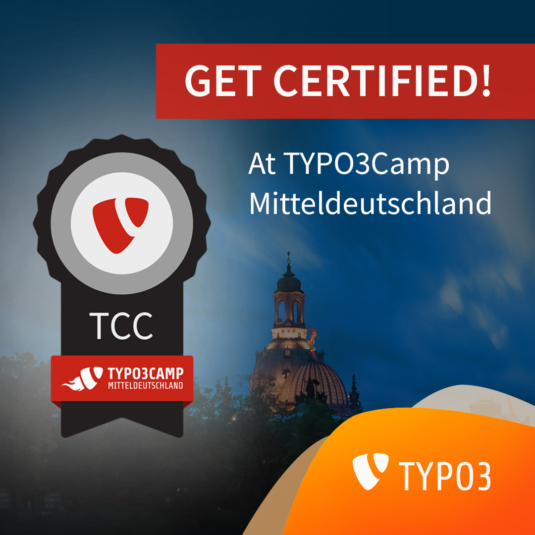 Prove that you are a #TYPO3 expert 💪 and get certified 🎓 at the TYPO3Camp Mitteldeutschland <a href="/T3Cmd/">TYPO3Camp Mitteldeutschland</a> 
We offer exams for all 4 certificates (TCCE/TCCI/TCCC/TCCD) on 31. March 2022 🏆 
#TYPO3CMS #WeLoveTYPO3
hubs.li/Q016kYRd0