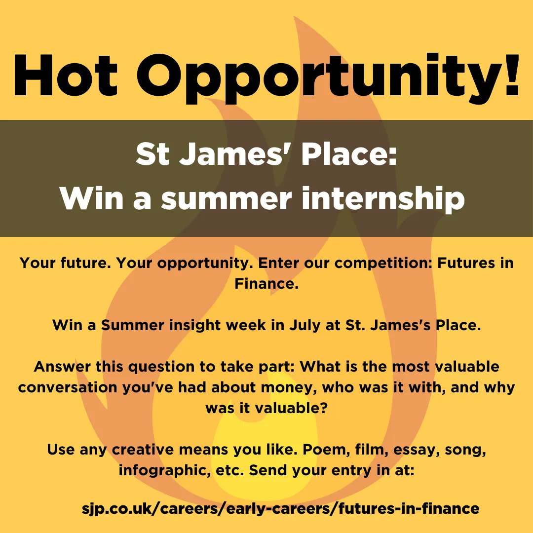 This is a great opportunity to win valuable work experience with St James' Place, a global FTSE 100 company. How amazing would that look on your CV - especially if you don't yet know what career you want and need to keep your options open! To apply, visit: buff.ly/3D0B0AF