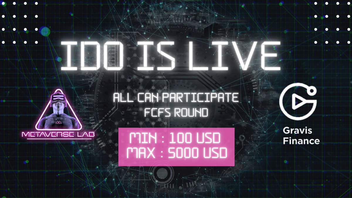 METAVERSE LAB (@labmetaverse) on Twitter photo Gravis Finance IDO is LIVE now⚡
Your wait is finally over⌛IDO🪝for <a href="/gammarosigma/">@gammarosigma</a> is now LIVE on <a href="/LabMetaverse/">METAVERSE LAB</a> Launchpad⚓
🎖️ Link to buy 👉 metaverse-lab.net/gravis-fcfs.php
📝 It'll be Open For All 👉 Anyone can Participate on FCFS basis!!
More details 👉 t.me/LabMetaverse Gravis Finance IDO is LIVE now⚡
Your wait is finally over⌛IDO🪝for <a href="/gammarosigma/">@gammarosigma</a> is now LIVE on <a href="/LabMetaverse/">METAVERSE LAB</a> Launchpad⚓
🎖️ Link to buy 👉 metaverse-lab.net/gravis-fcfs.php
📝 It'll be Open For All 👉 Anyone can Participate on FCFS basis!!
More details 👉 t.me/LabMetaverse