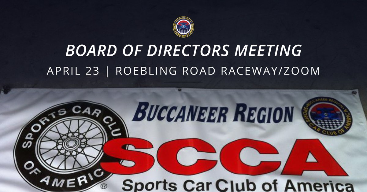Join us for the Buccaneer Region of the SCCA Board of Directors Meeting on Saturday April 23, 2022 at 6:30pm. All region members are invited to attend. The meeting will be held at <a href="/roeblingroad/">Roebling Road</a> and online using Zoom. zoom.us/j/96286505127
#boardmeeting #scca #bodmeeting