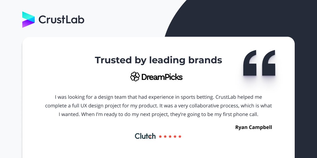 CrustLab's tweet photo. An interactive, clickable prototype simulating all the aspects of an actual sports betting application. See what the CEO of DreamPicks thinks about the cooperation 👇

#Business #igaming #betting #softwaredevelopment #UXdesign #UIdesign #sportsbetting #prototypedesign #mvp https://t.co/soBkYQh0S0