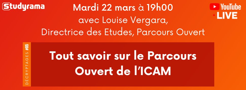s_grandesecoles's tweet photo. Mardi 22/03 à 19h live spécial @studyrama sur sa chaîne Youutbe avec @icam_fr sur le Parcours Ouvert. Venez poser vos questions en direct. @gdutilleul  
https://t.co/NEgBq4xnYU https://t.co/Viv1gGVxbn