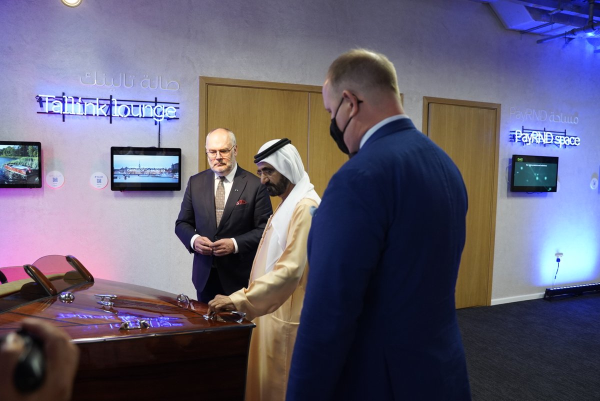 Estonian president <a href="/AlarKaris/">Alar Karis</a> met today with <a href="/HHShkMohd/">HH Sheikh Mohammed</a> and HH got an overview of our business hub and 42 companies. Estonia has to offer world-class products and services. @expo2020dubai will hopefully be a springboard for many of them. #eEstoniaPavilion #expo2020 #dubai #uae