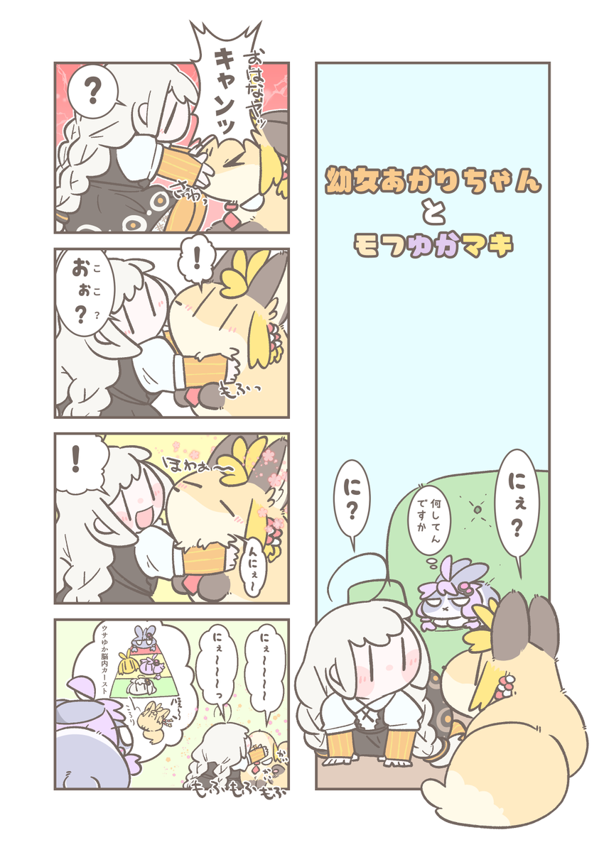 新刊の内容チラ見せ!こんな感じの幼女あかりちゃんとボイロたちのゆるーい4コマ漫画になります!(印刷されるものと色が若干変わると思います) 