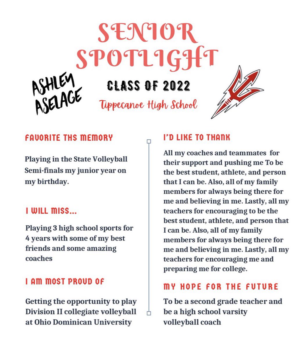 Senior Spotlight💡 is on <a href="/ashleyaselage/">Ashley Aselage ✰</a> today! #TippSB #WeAreTipp #TippPride #SeniorSpotlight