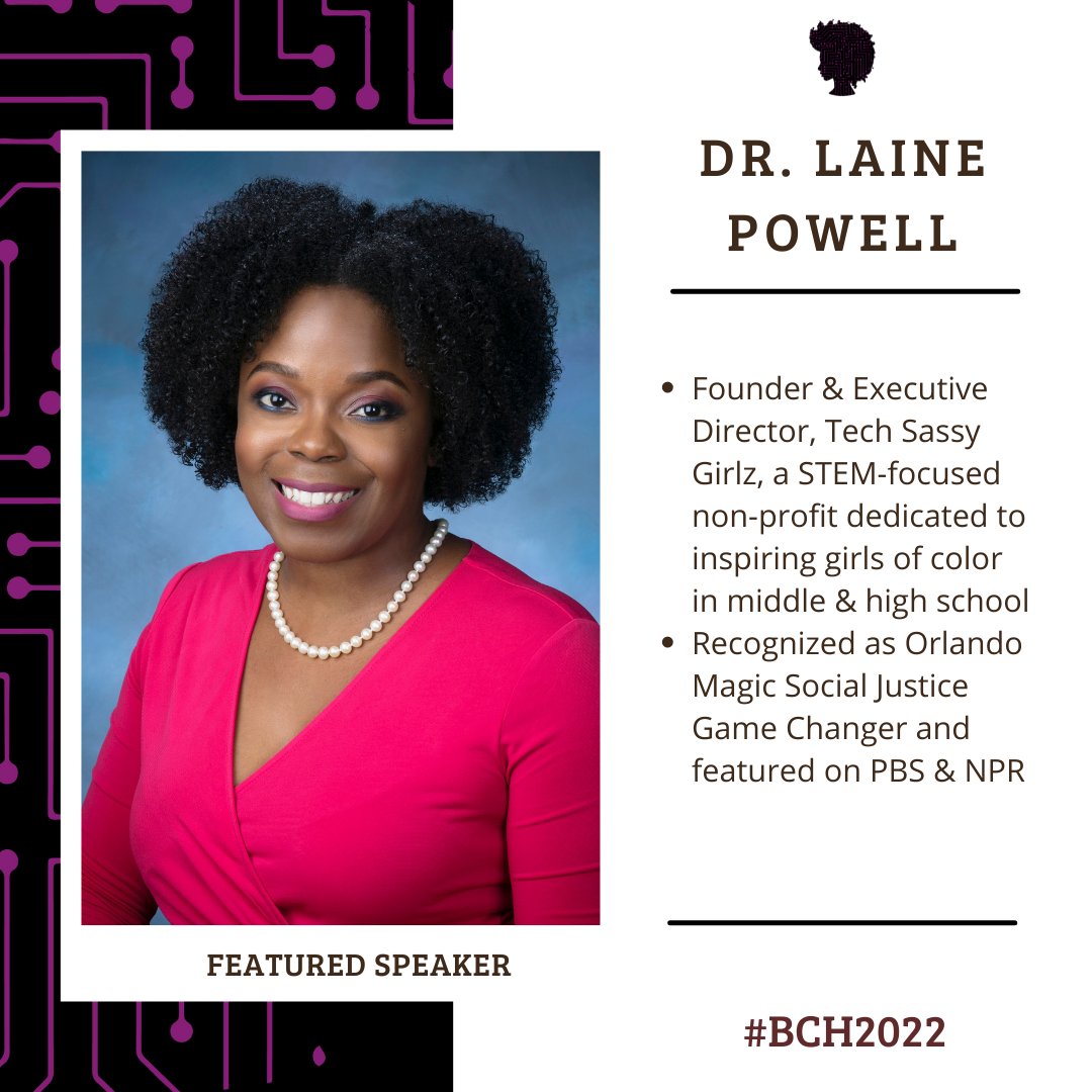 blackcomputeHER's tweet photo. Rounding out our mainstage speakers for #BCH2022. Join us for conversations with @hadiyahdotme (@HBCUvc), #LoriMitchell (@BWiT_ALL), and @lainempowell (@techsassygirlz)! 🙌🏿👏🏿🔥#blackcomputeHER

<><><><><><><><><><><> https://t.co/HZD0q4zc0q
<><><><><><><><><><><> https://t.co/PzFe9DmebX
