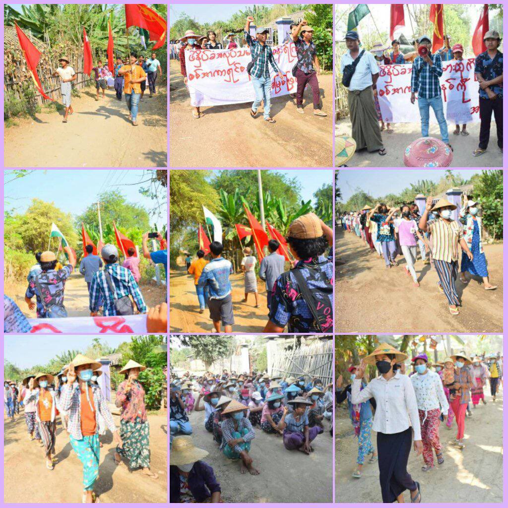 HayMar67645826's tweet photo. Mass crowd of locals in the eastern Yinmarpin and northern Sarlingyi came out with full strength to lead the 376th day of Collective Villages Strike in abolition of SAC.  #ASEAN_StandForDemocracy #2022Mar21Coup #WhatsHappeningInMyanmar https://t.co/ollPi6Ont5