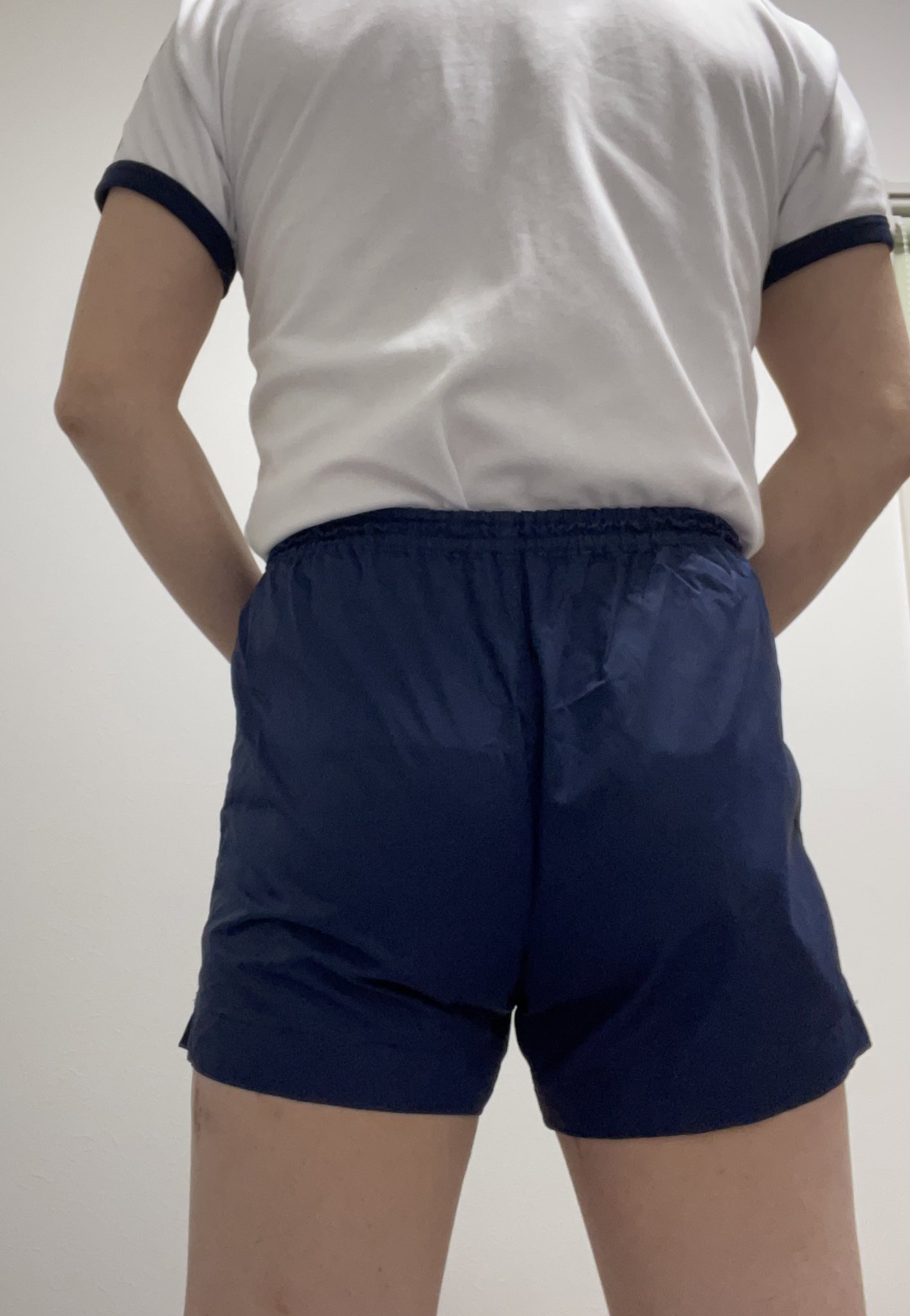 体操服☆ナイロン短パン ブルー×白2本線 L 新品未使用即決！