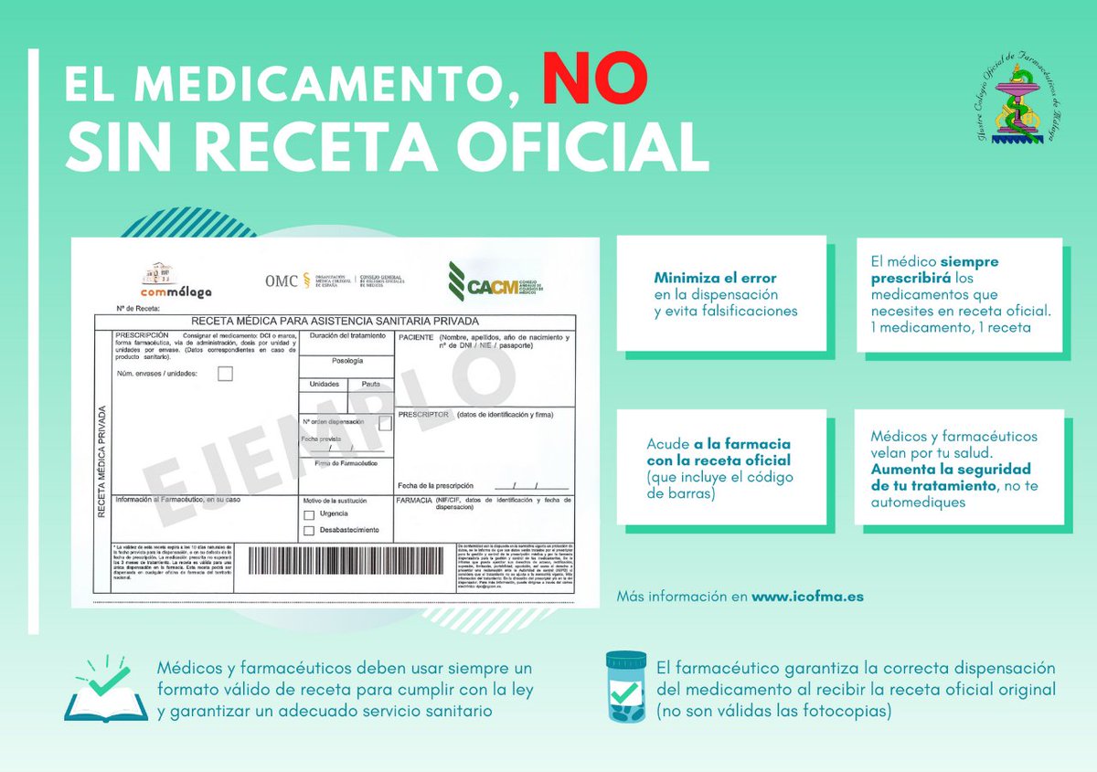 ICOFMA's tweet photo. ‼️ Recuerda ‼️ El medicamento, NO sin receta oficial https://t.co/QHDYH9ym7c