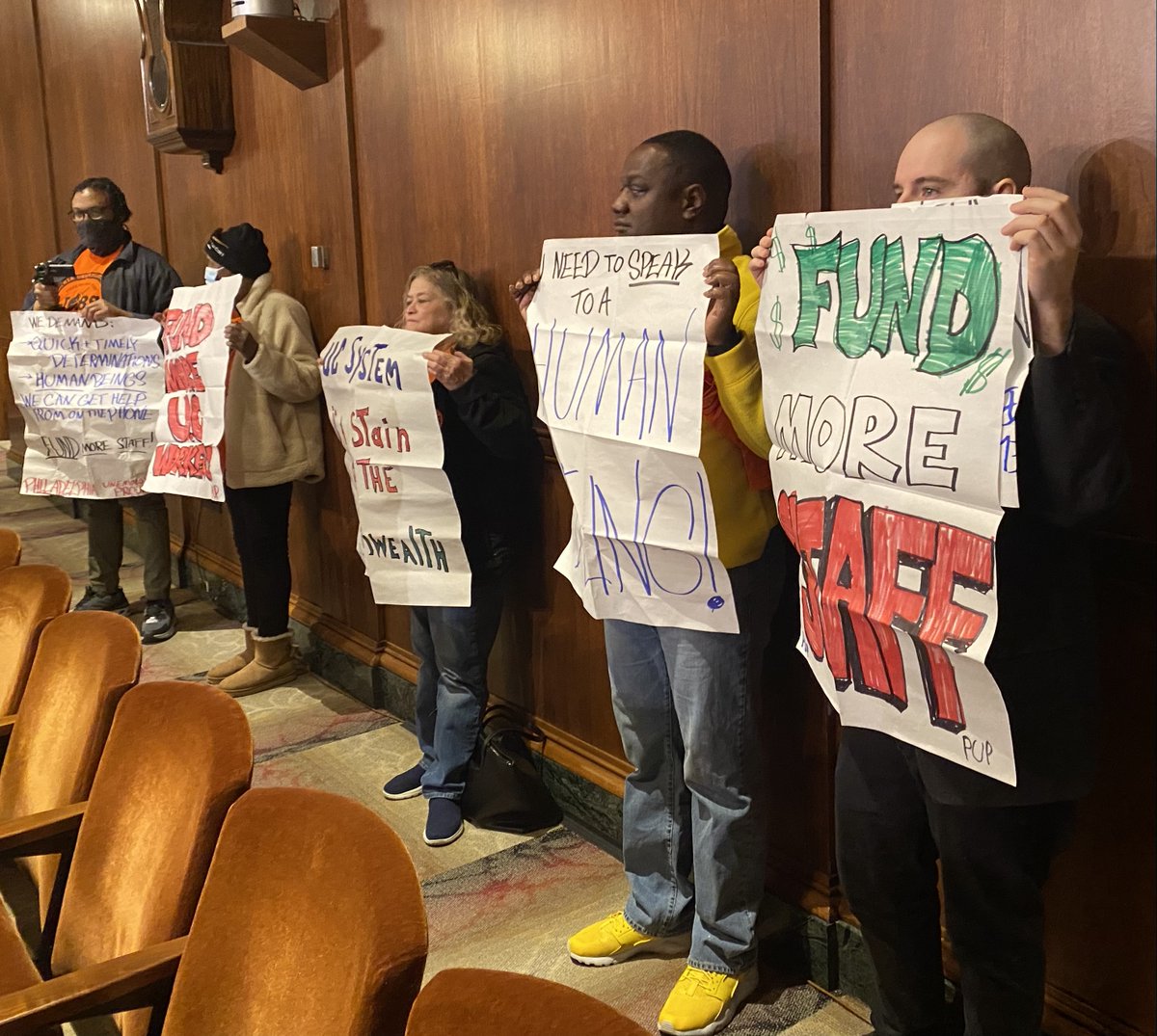 Speaking out for a working unemployment compensation program at Senate Appropriations Committee hearings in Harrisburg on 3/16