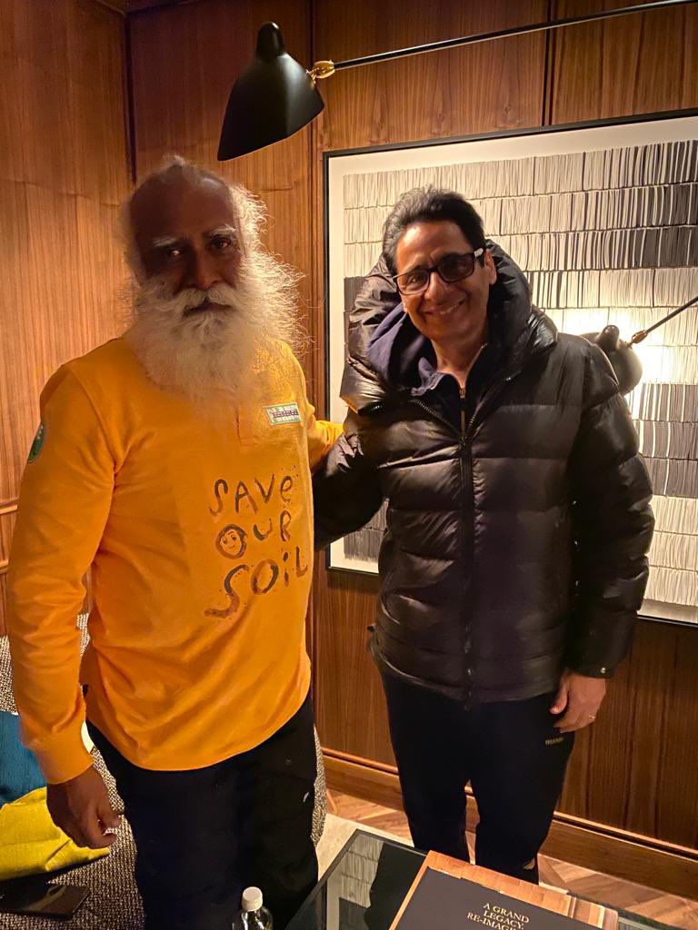 Had the honour to interact with Shri @SadhguruJV ji during his visit to London.He is truly a confluence of ideas, redefining concepts, sadhna and spirituality. Wishing him all the very best as he embarks on his journey today to #SavetheSoil