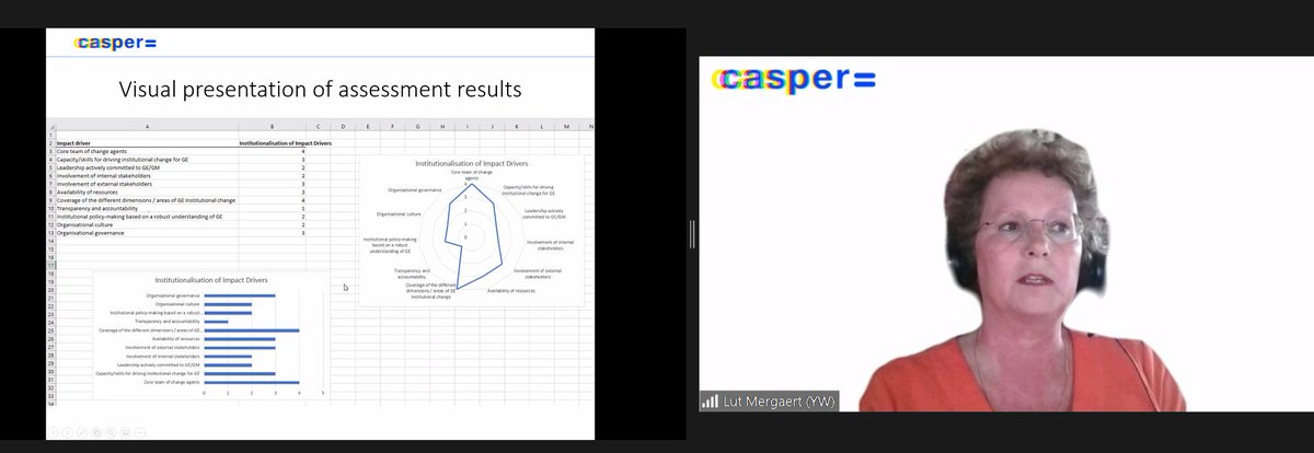 CasperGender's tweet photo. @merysan @ZulemaAltam .@mergaert @MyYellowWindow presents #CASPERGender Assesment Results and the Impact Drivers Model on institutional change on gender equality https://t.co/00uzb5398i