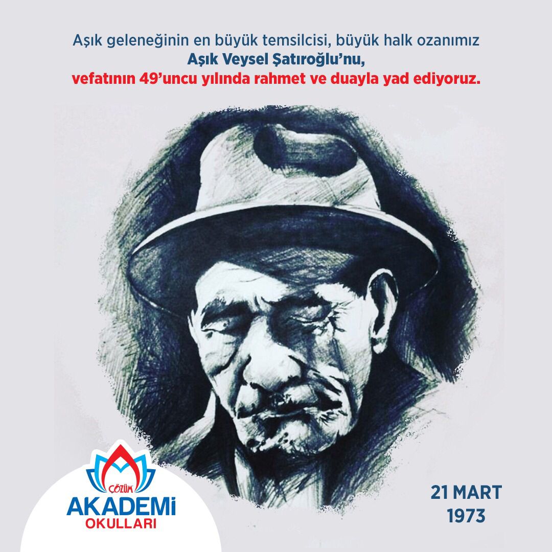 Aşık geleneğinin en büyük temsilcisi, büyük halk ozanımız Aşık Veysel Şatıroğlu’nu, vefatının 49’uncu yılında rahmet ve duayla yad ediyoruz.

#Gaziantep #ÇözümAkademiOkulları
#aşıkveysel