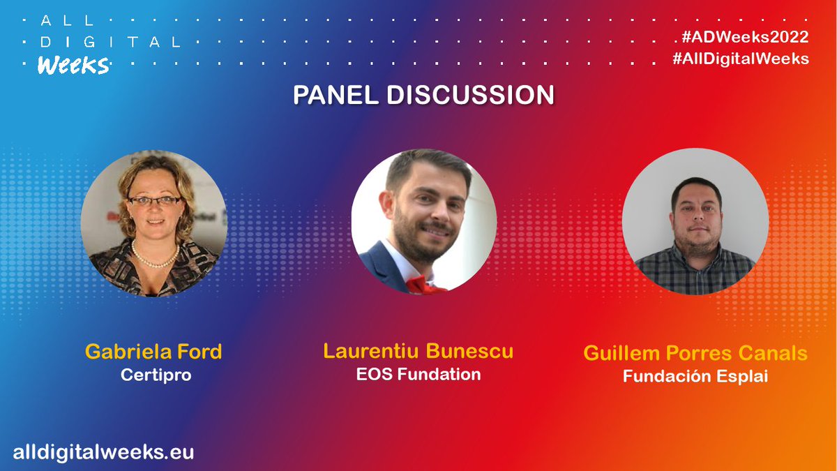 Thrilled to have an esteemed panel covering #digitalskills and #certification in practice.  <a href="/GabrielaBarna/">Gabriela Ford</a> <a href="/LBunescu/">Laurentiu Bunescu</a>  <a href="/GuillemPorres/">Guillem Porres</a> at #ADWeeks2022 #AllDigitalWeeks