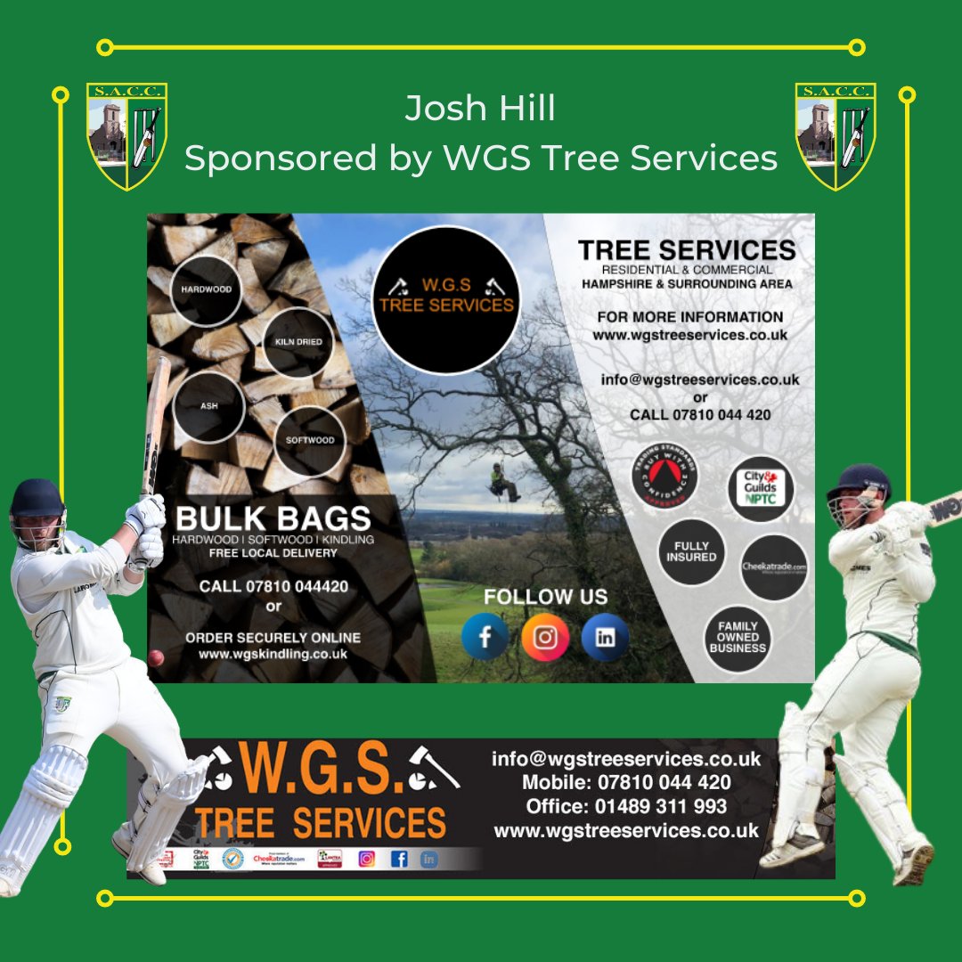 SarisburyCC's tweet photo. Player Sponsorship Announcement!🏏
Sarisbury Athletic Cricket Club are delighted to announce further sponsorship from WGS Tree Services who have kindly agreed to sponsor our Club Captain @JoshHill108 !

Check out their website - 
https://t.co/xlzhbYDFGr https://t.co/soPMIBhTlA