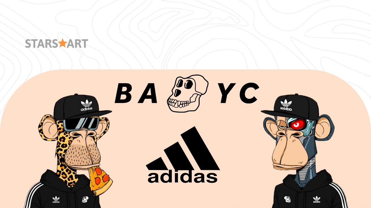 StarsArtNFT's tweet photo. 🤝Now let’s talk about great NFT collaborations. 
👟Adidas has raised 5,924 ETH from a non-fungible token sale in the collaboration with BAYC, GMoney and PunksComic within the metaverse.
💰Such collabs can be useful. What do you think?
#nft #StarsArt #starsNFT #adidas #BAYC https://t.co/TRPL89BnQ3