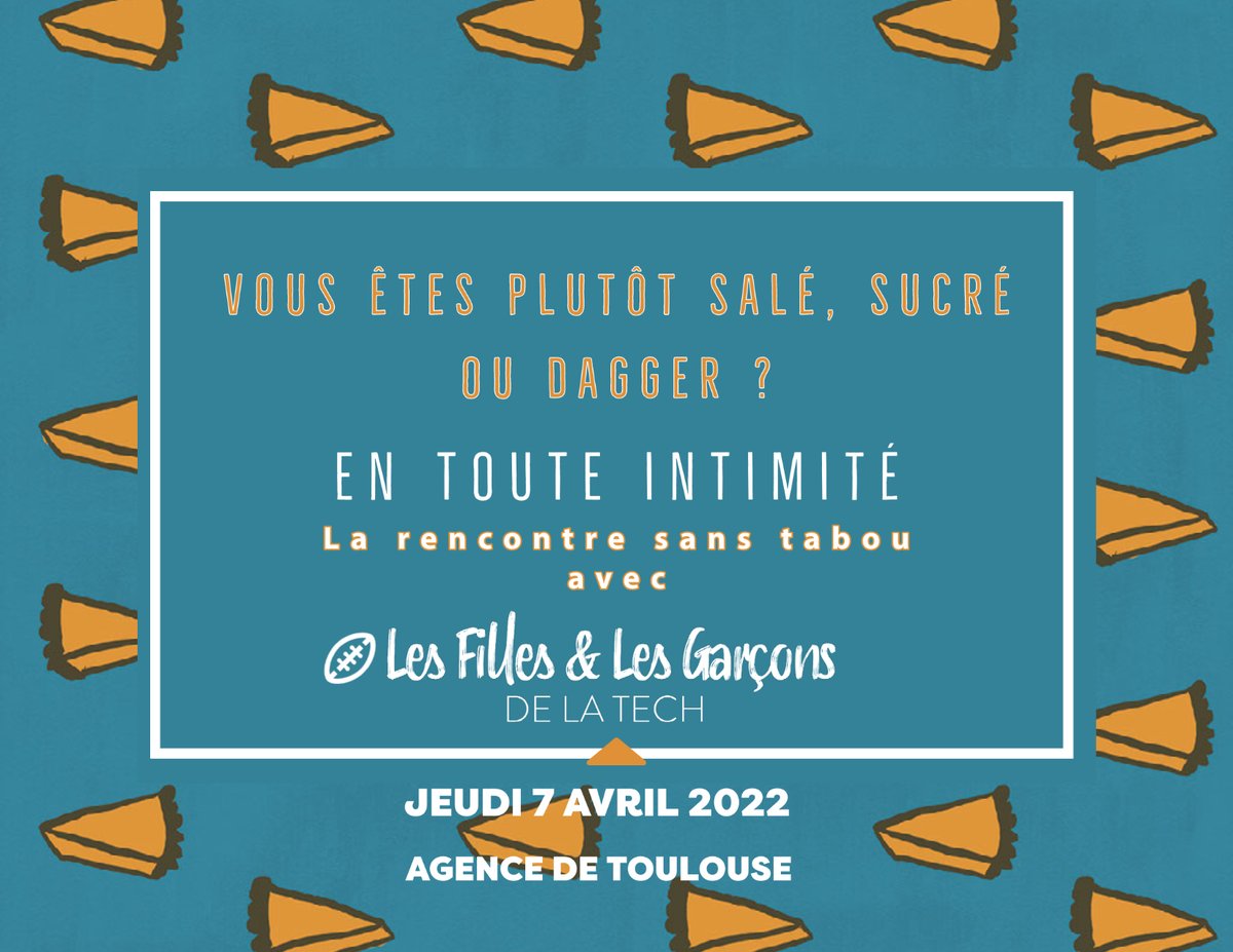 FGTECHTEAM's tweet photo. Prochain afterwork "en toute intimité" avec toute la @FGTECHTEAM  jeudi 7 avril prochain à @villetoulouse  

Découvrez #dagger, techno prometteuse du moment !

Inscriptions gratuites directement auprès d'@IziaGrazilly 

#entreprisepassionnée
#entrepriseengagée
#entrepriseàmission https://t.co/0CQdS9iDO6