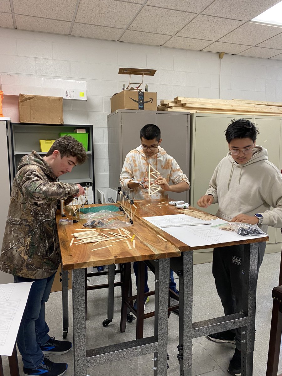 Mrs. Whitehead’s students are building popsicle bridges using a limited number of sticks. They will be testing them later this week for strength. This is in preparation for their final project of building a bridge using balsa wood.