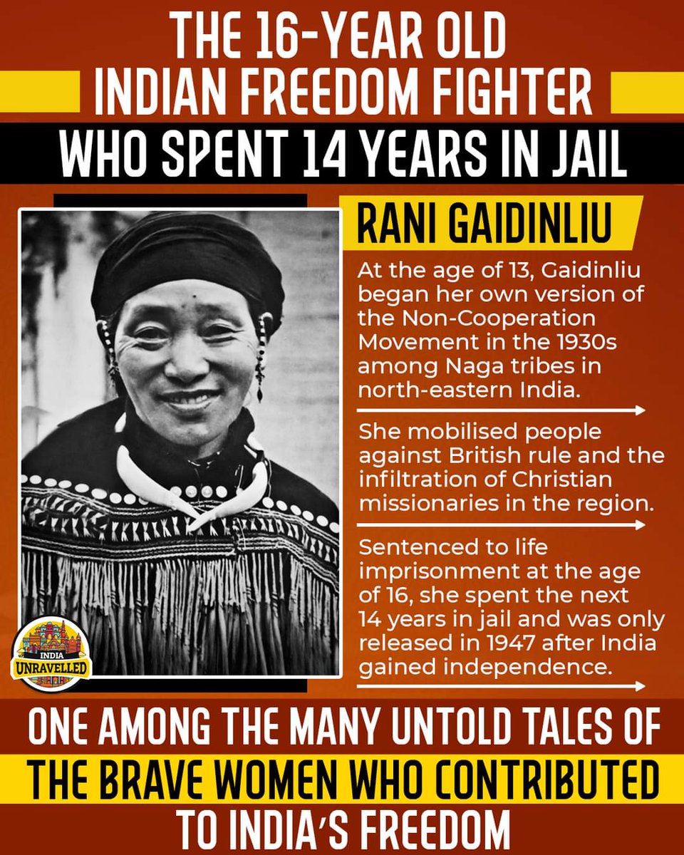 BjpCulturalcell's tweet photo. INDIA'S UNKNOWN #freedomfighters  🇮🇳 
            REMEMBERING

RANI GAIDINLIU, AN UNSUNG HEROINE WHO FOUGHT FOR INDIA'S FREEDOM 
        #India SALUTES YOU
                    🙏🇮🇳🙏
@tribesindia 
@BJP4Nagaland https://t.co/wGjj7GWah3