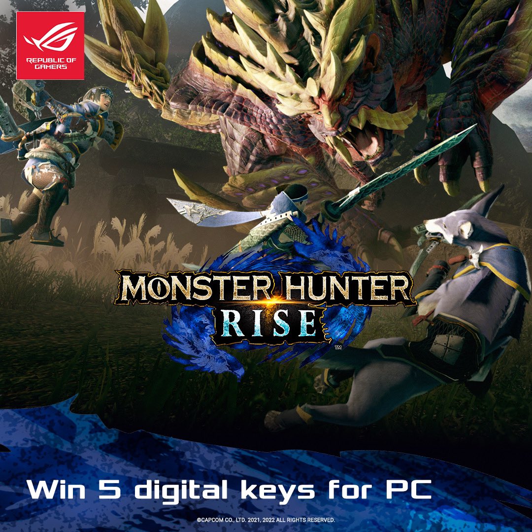 Asus have teamed up with <a href="/monsterhunter/">Monster Hunter</a> to give you the chance to win a code for PC! #ROGxMonsterHunter

How to enter:
👾Follow @asus_roguk + me
🔁Like &amp; Retweet this tweet
❤️Tag a friend you want to play this with!

Can't wait that long? Check it out store.steampowered.com/app/1446780/MO…