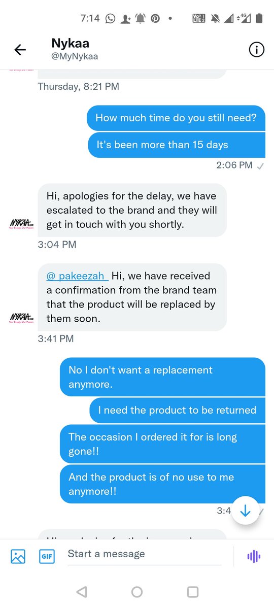 _pakeezah_'s tweet photo. @consumerforum_ I ordered a product worth 4000/- from @MyNykaa and the product turned out to be faulty. Firstly they did not listen to my complaint, even after multiple calls, no action was being taken on the same. Then I decided to tweet it to them, &amp; attaching below the screen https://t.co/vD1jRZRGr6