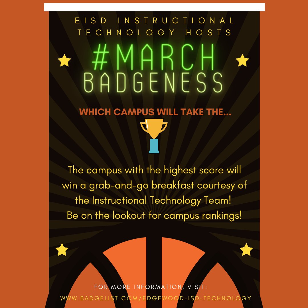 eisd_it's tweet photo. For #MarchBadgeness22 the top 5 individuals to #LearnAndEarn the most badges will win a prize and the campus with the highest combined score will win breakfast! You have until April 4th. Go to https://t.co/VyfYvqd1yR to join. https://t.co/J2FDvVLrfH