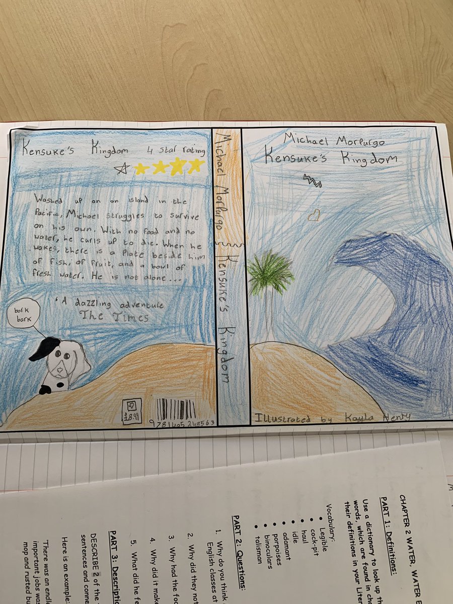 Some great front cover book designs and blurbs by Y6 for #kensukeskingdom @ClassMorpurgo @LiteracyShed @Literacy_Trust @intofilm_ni