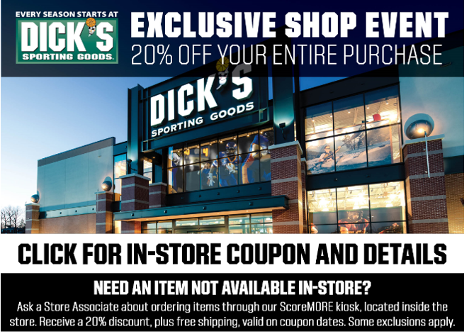 EastSideYBSB's tweet photo. East Side's 20% off Shopping event at Dick's Sporting Goods March 25-27 Click below for coupon https://t.co/IZ4iUhv5Zb https://t.co/XjdD9FLFrE