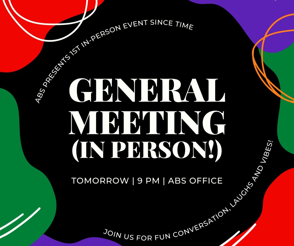 Join us tomorrow at 9PM, come meet your fellow ABS people!!