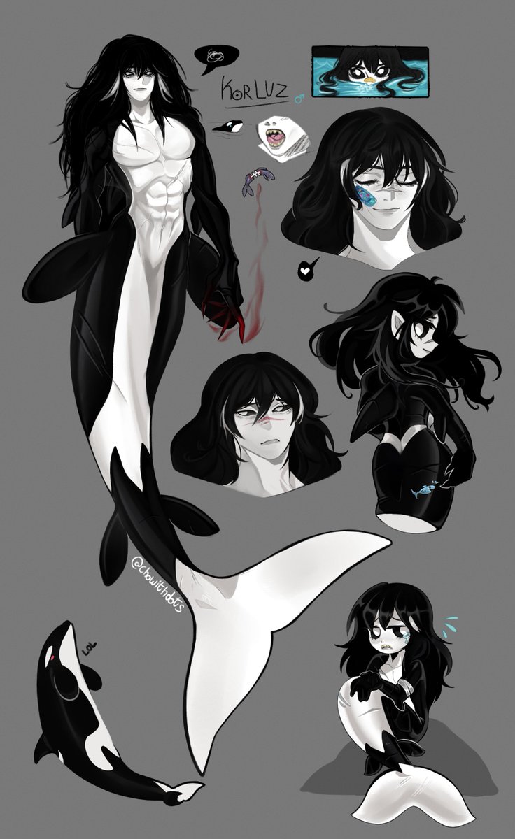 chowithdots's tweet image. Finally, I managed to finish this oc I had in mind for a while 
I love my sad orca 🖤🤍