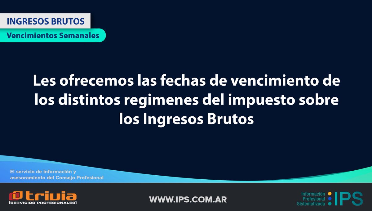 IPS_AR's tweet photo. #IIBB
📅Vencimientos semanales https://t.co/jn8F4TcmEX
#ingresosbrutos #vencimientossemanales https://t.co/RVJbQ9QW6m