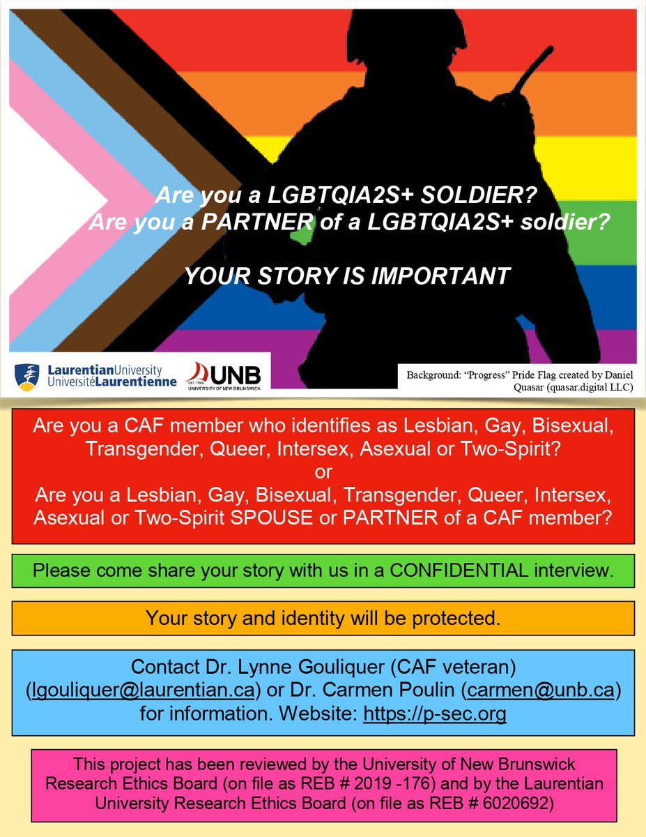 longobarrrdi's tweet photo. Are you a gay soldier serving in the Canadian Armed Forces, or a partner of said soldier? If so, we want to hear your story as part of our study on the realities of LGBTQIA2S+ soldiers and their partners. Further details provided on the poster @queerfilmfest @BigGayMovie https://t.co/BdCCY9cscW