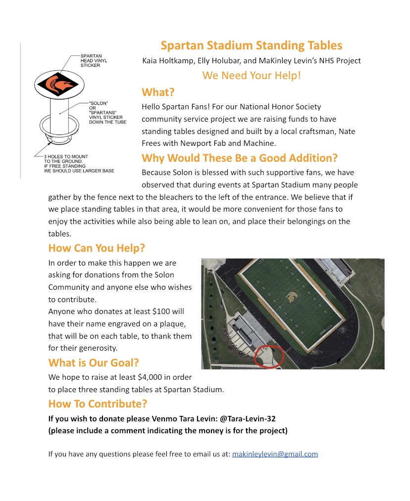Please help us make this National Honor Society project a reality for Spartan Stadium and fans! Feel free to share! Go Spartans!!🧡🖤 <a href="/HoltkampKaia/">Kaia Holtkamp</a> <a href="/e_holubar14/">Elly Holubar</a>