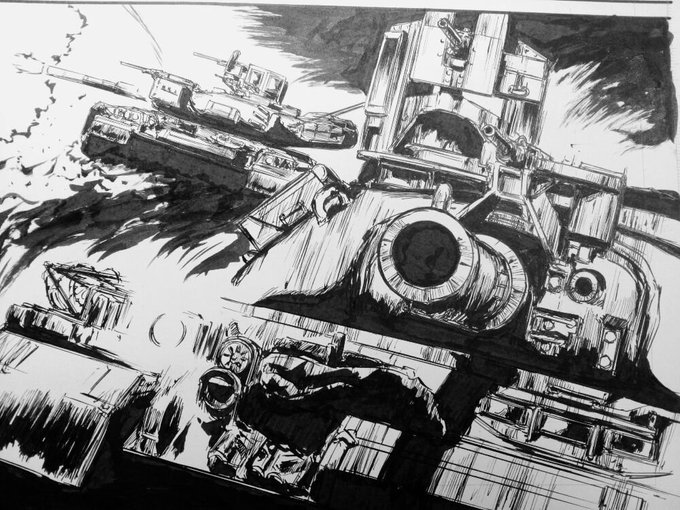 今日はペン入れまだ1P…。現用戦車が出てる漫画もあんま見かけないね。 