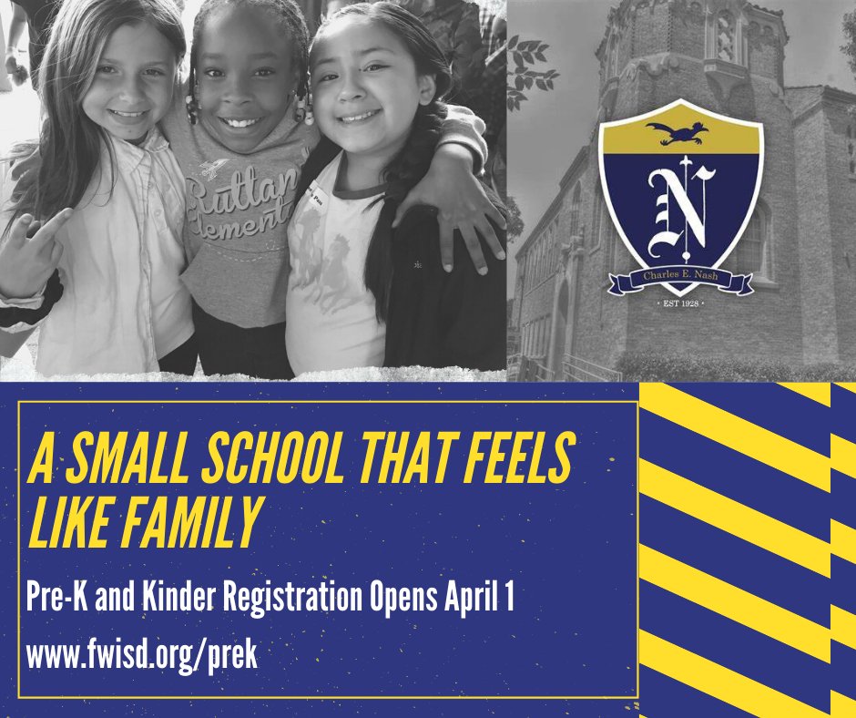We’re enrolling new Roadrunners!  PK and Kinder registration opens April 1. #NashFamily <a href="/FortWorthISD/">Fort Worth Independent School District</a> @hcabal1 <a href="/BlancaGalindo11/">Blanca Galindo</a> <a href="/bchkelley/">Dr. Christine Kelley</a> #NashFamily