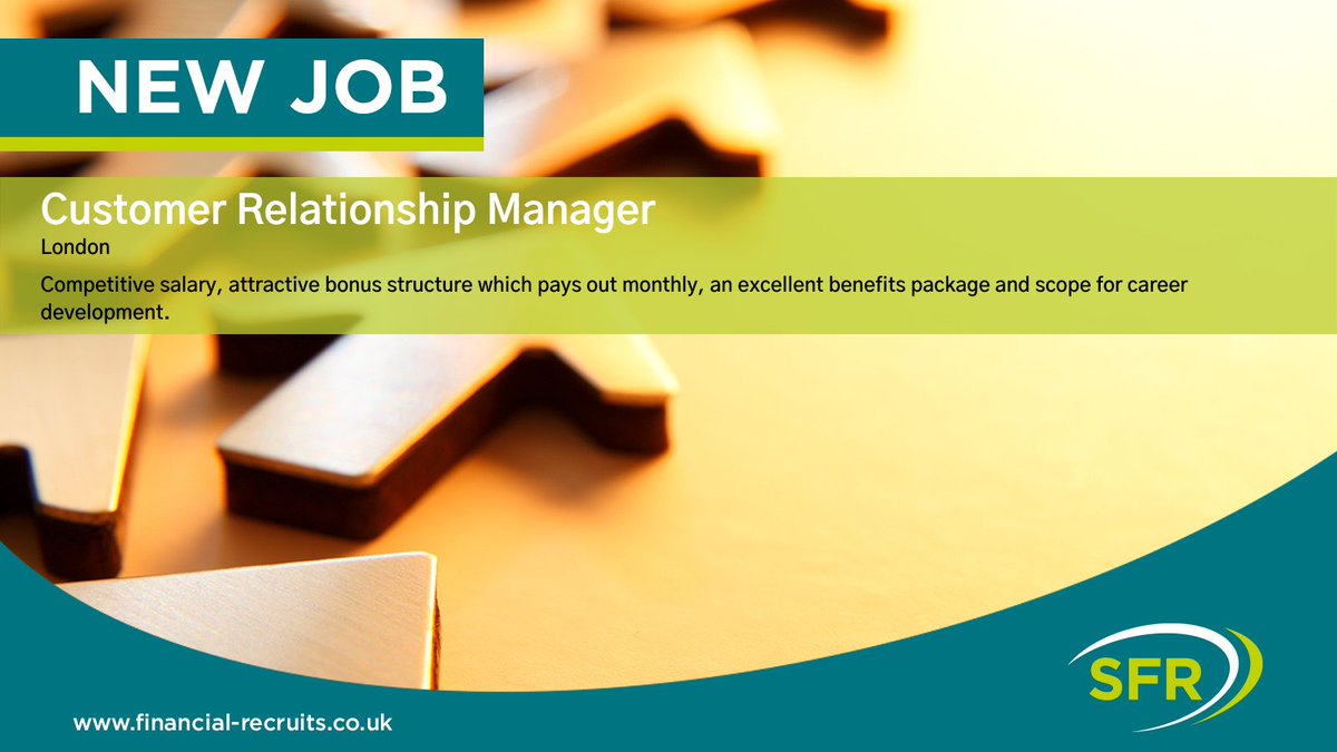 SFR_UK's tweet photo. A well-established business that widens access to financial advice through leading technology is looking for a Customer Relationship Manager.
https://t.co/djFu75hUgv

#financialservicesjobs, #customerrelationshipmanagement, #LondonJobs, #customerrelationshipmanager https://t.co/BaN3K1ZEnC