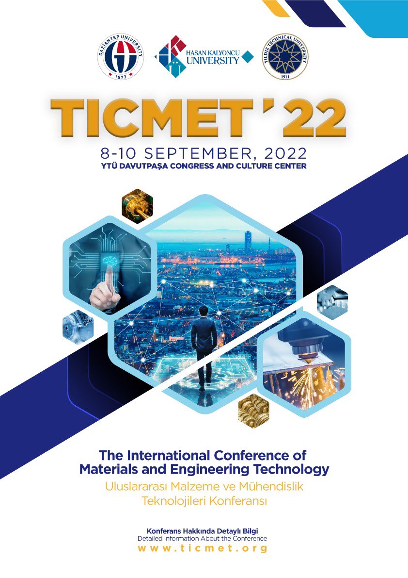Yıldız Teknik Üniversitesi <a href="/YildizEdu/">Yıldız Teknik Üniversitesi</a> ev sahipliğinde Hasan Kalyoncu Üniversitesi <a href="/hkunv/">Hasan Kalyoncu Üniv</a> ve Gaziantep Üniversitesi <a href="/gaziantepUniv/">Gaziantep Üniversitesi</a> ortaklığında düzenlenecek 4.Uluslararası Malzeme ve Mühendislik Teknolojileri Konferansımız yine sanayi ve bilim dünyasına önemli katkılar sunacak
