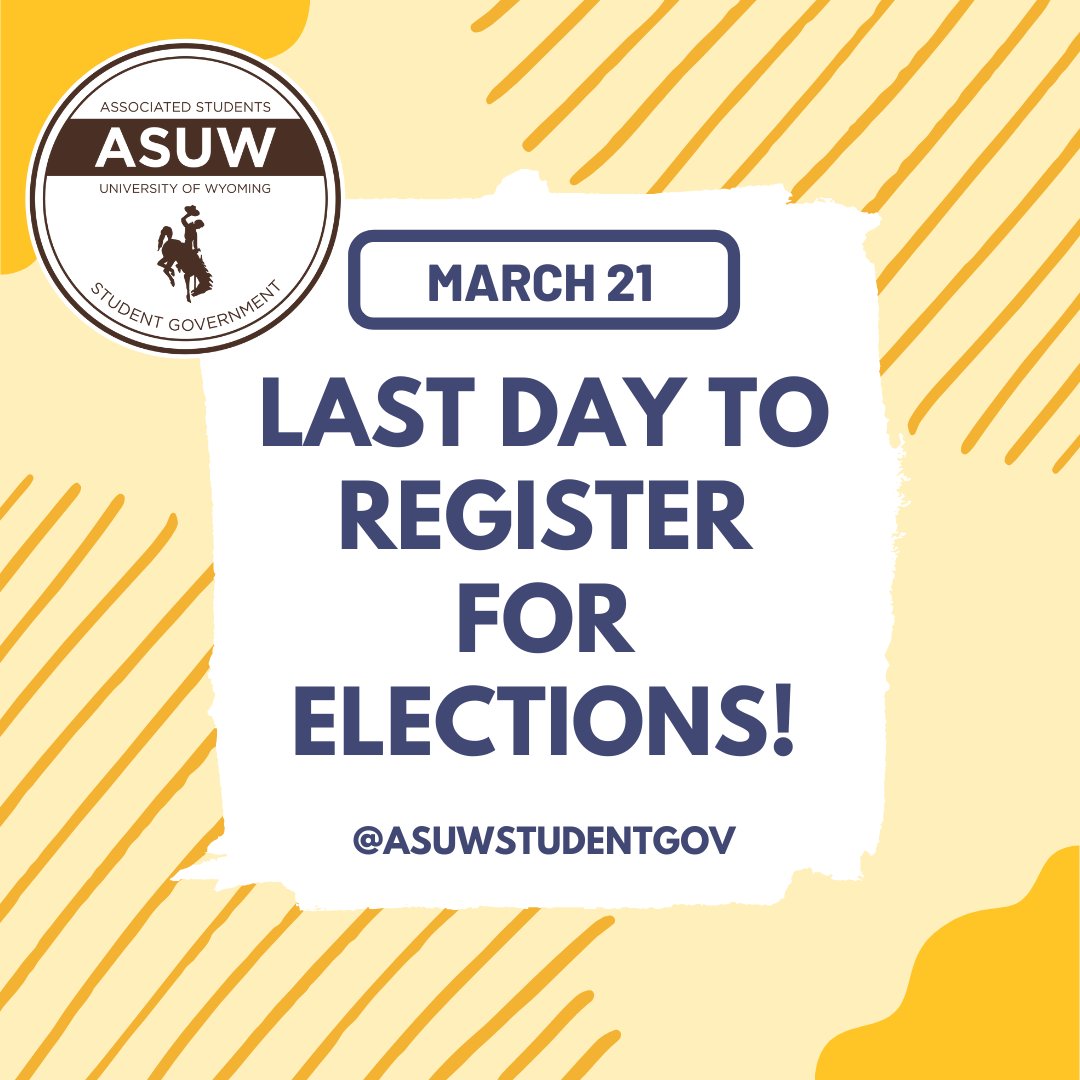 Today is the last day to apply for the 2022 ASUW elections! You can apply to run for the #110th administration! Applications close today at 4:30 p.m. and can be found on the ASUW website and the link in our bio!

#110th #ASUW #UWyo #UW #Elections