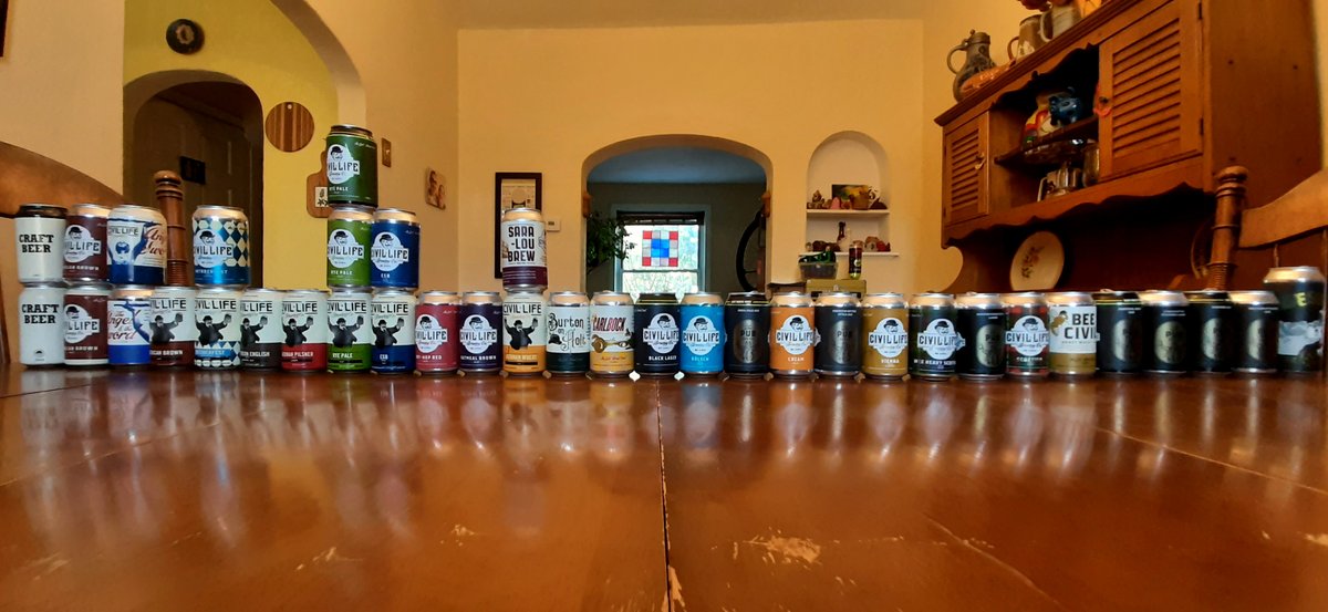BdayStranger's tweet image. Here it is. The complete (afaik) line-up of all the fine beer @TheCivilLife offers in cans (including alt &amp;amp; evolving designs)

Cheers to @TheCivilLife Brewing &amp;amp; their return.