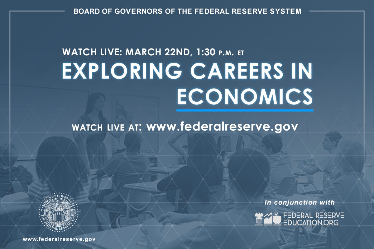 Live Tomorrow: 
Exploring Careers in Economics March 22 at 1:30 p.m. 
federalreserve.gov/conferences/ex…
federalreserve.gov
youtube.com/federalreserve
#FedEconJobs #Economics #EconTwitter