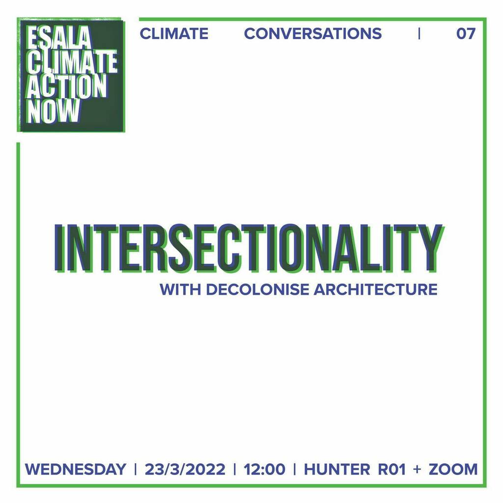 We will be hosting the 7th Climate Conversation Wednesday, March 23rd at 12:00-1:00 in Hunter R01 and online via Zoom with @decolonisearchitecture.

How do architectural pedagogies conform to colonial practices? Is there room to navigate non-western desi… instagr.am/p/CbXjrvTMVhg/