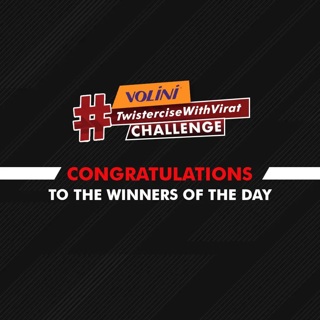 MyVolini's tweet photo. Congratulations to all the Champs on being the #TwisterciseWithVirat winners of the day! 💪

We hope you enjoy the cash vouchers.
Don't forget to tag your friends so they can participate and win too! 🙌 
The winners will be contacted directly by our team.

#TwisterciseWithVirat https://t.co/5YjsQobeX6