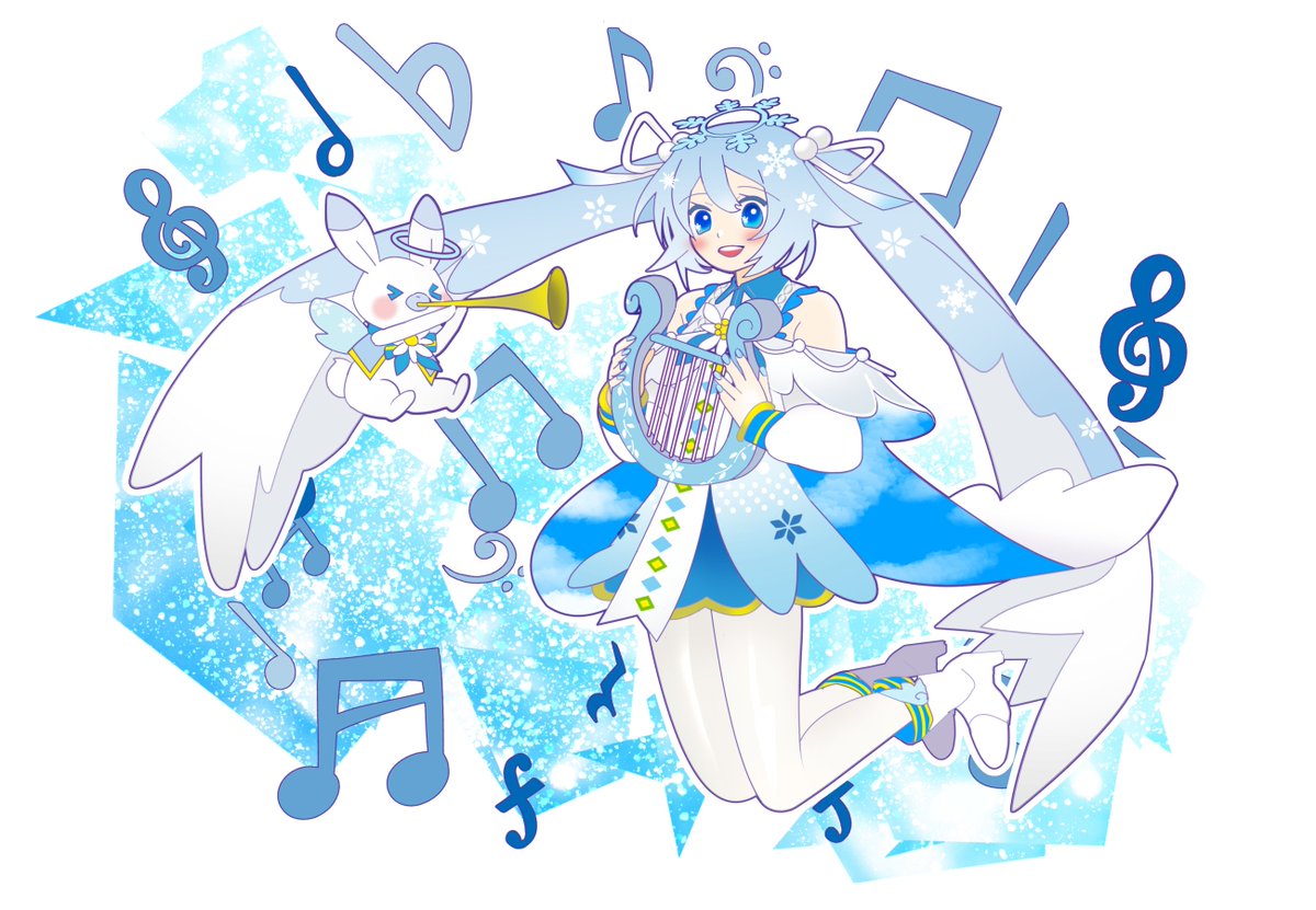 初音ミク ,ラビット・ユキネ ,雪ミク 「https://t.co/gOhPznsAf3 
自分のデザインした雪ミクさんを」|milktea＋のイラスト