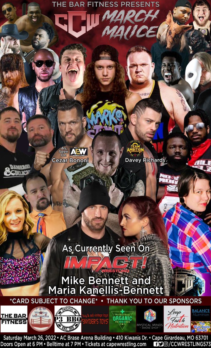 TwoCount_Lentz's tweet photo. BIG WEEKEND on the horizon for @CCWrestling573 

The return of @RealMikeBennett and arrival of @MariaLKanellis by his side! 

HUGE Six-Man Tag Match featuring Davey Richards/No Role Modelz vs Cezar Bononi/Dangerous &amp; Delicious! https://t.co/aunz28gojh