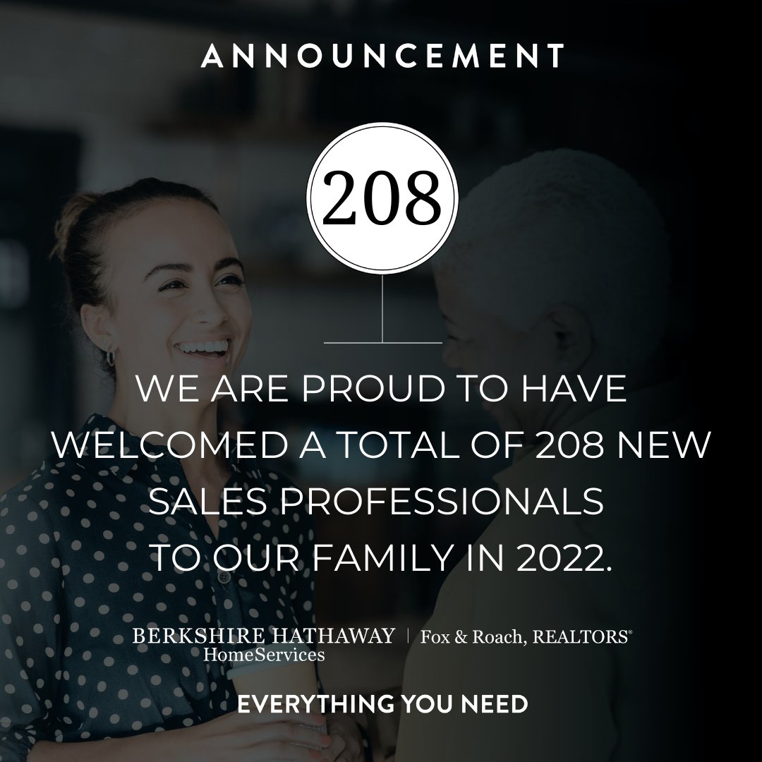 We welcomed a total of 208 Sales
Professionals so far this year to our family!

#bhhsfoxroach #bhhsrealestate #welcome #newagents