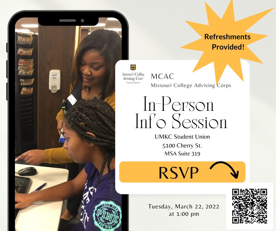 TOMORROW, TOMORROW! RSVP HERE TO JOIN US TOMORROW: forms.gle/U4486UEy2wEVsA…

Learn more about our College Adviser position while you enjoy some light refreshments! We'll be @MSAatUMKC in the Student Union.
 
@UMKC @umkcroocareers share with any recent or upcoming graduates!