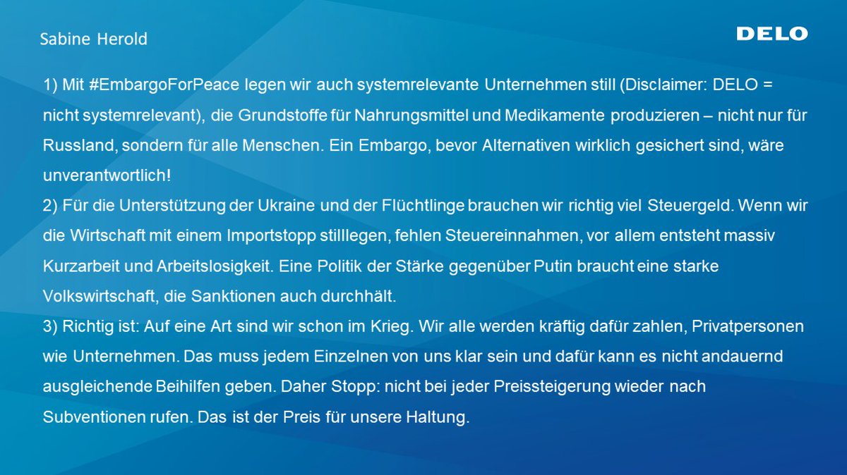 SHerold_DELO's tweet photo. Wer „Frieren für den Frieden“ fordert, denkt Öl/Gas seien nur fürs Heizen wichtig. Trage gerne zusätzlichen Pulli, aber das Wesentliche ist doch etwas anderes. #EmbargoForPeace #Importstopp https://t.co/uDrZPBJZ2s