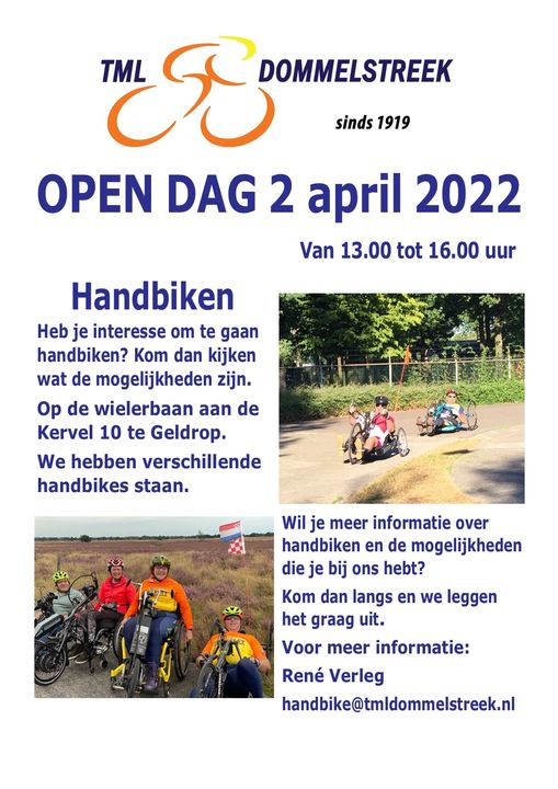 Maak kennis met onze handbikeafdceling op 2 april. Er zal uitleg gegeven worden en er zullen verschillende handbikes aanwezig zijn om het handbiken te kunnen beleven. Meer info bij René Verleg handbike@tmldommelstreek.nl <a href="/UniekSportenNB/">Uniek Sporten Brabant</a> @Leef_GeldropM #LibraRevalidatie #handbiken