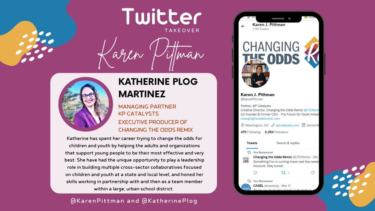KarenPittman's tweet image. Partner &amp;amp; collaborator @KatherinePlog will #TwitterTakeover @KarenPittman’s account for the next 7 days. Stay tuned for her personal insights and honest feedback on #ChangingTheOdds for #AllLearners in #AllSettings by utilizing a partnership within communities.